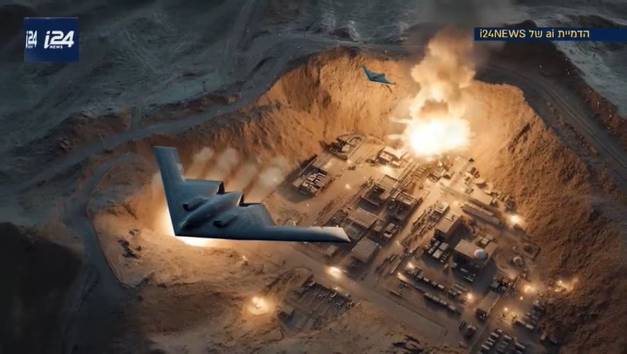 הדמיית המתקפה האמריקנית הלילה על מתקני הגרעין באיראן 