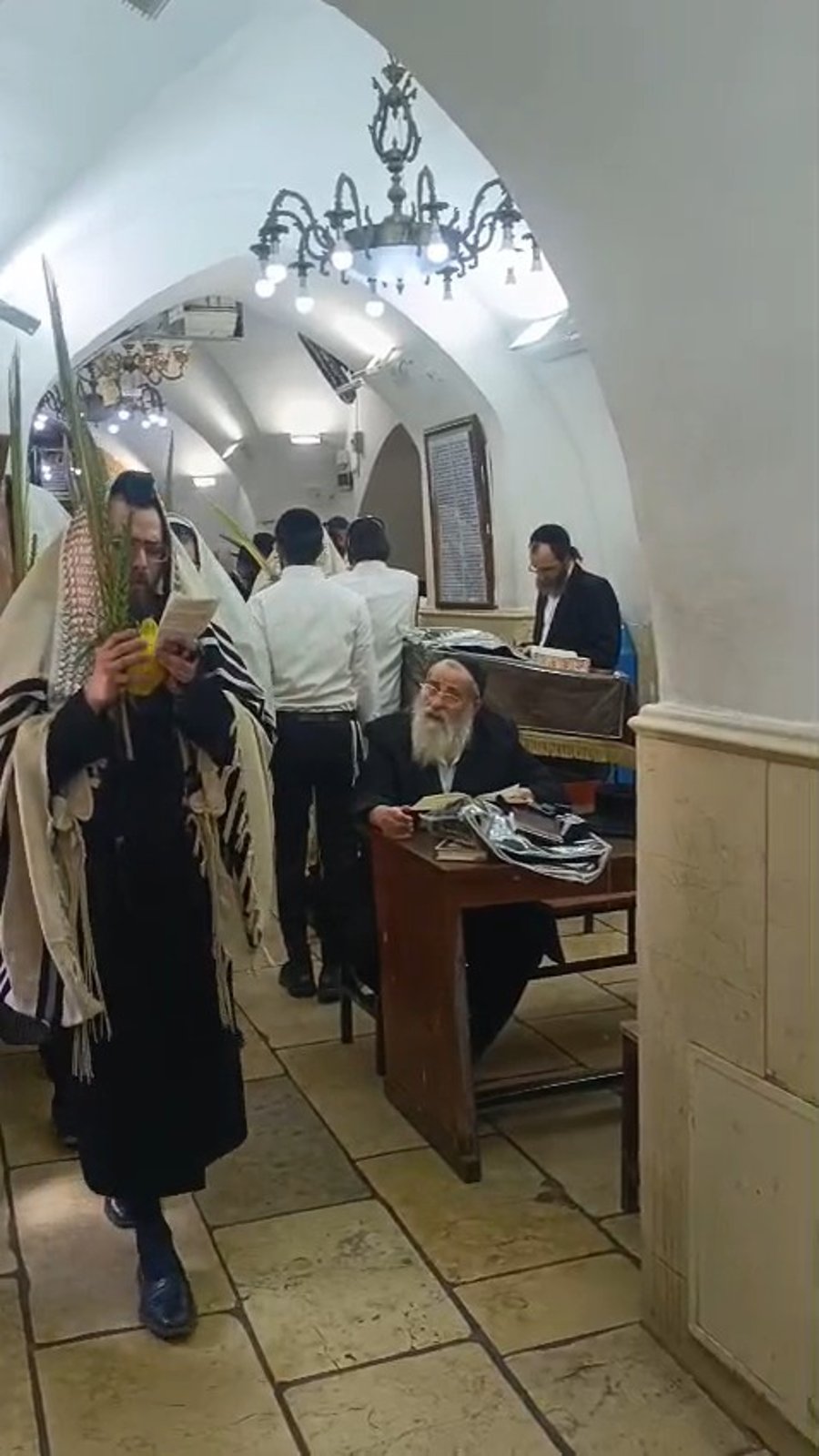 חסידי תולדות אברהם יצחק עם ארבעת המינים במירון