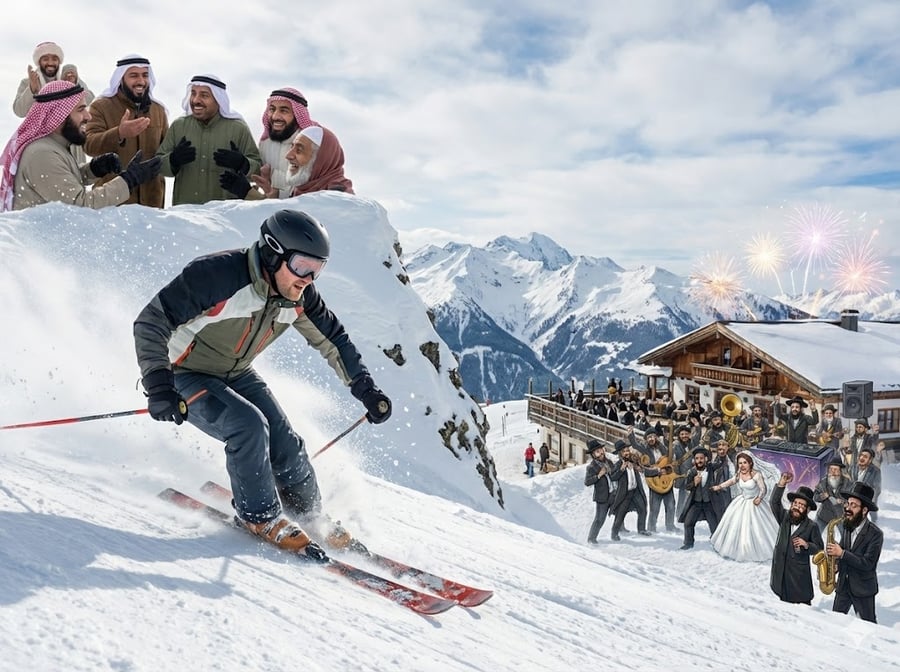 משה מנס גולש מהאלפים האוסטריים, ועל רקע ההר - הרגעים הגדולים של הפרק: חתונת ענק חרדית וצוות "הבודקאסט" בשידור חי.