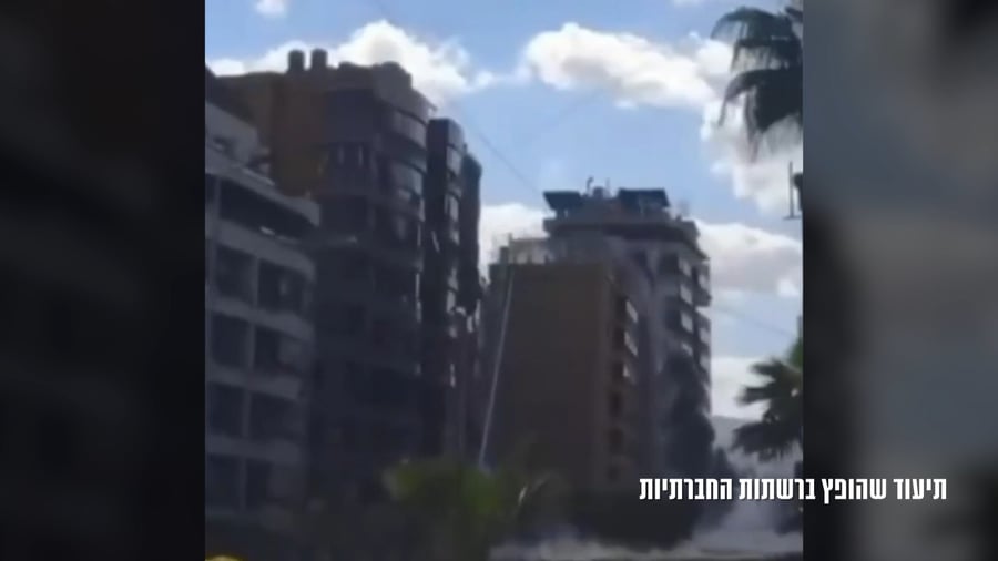 תיעוד שהופץ ברשתות החברתיות של תקיפת מגדל טרור במרחב ביירות